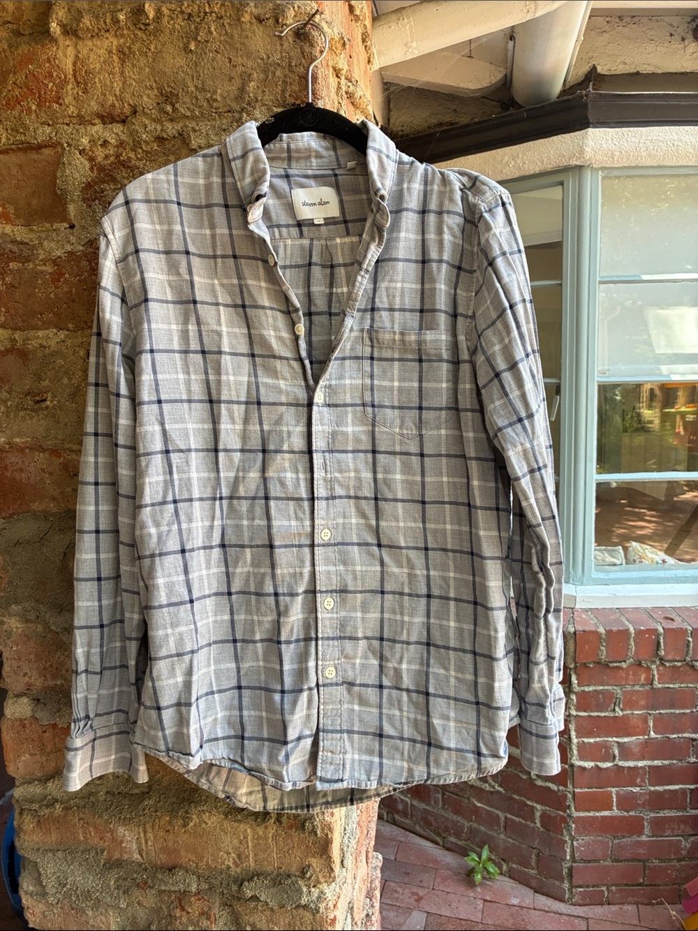 Steven Alan Light Blue and White Plaid Button-Down Shirt